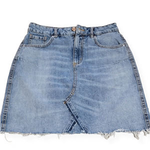 Dynamite Blue Skirt Raw Hem A-Line Mini Midi Skirt Size Small